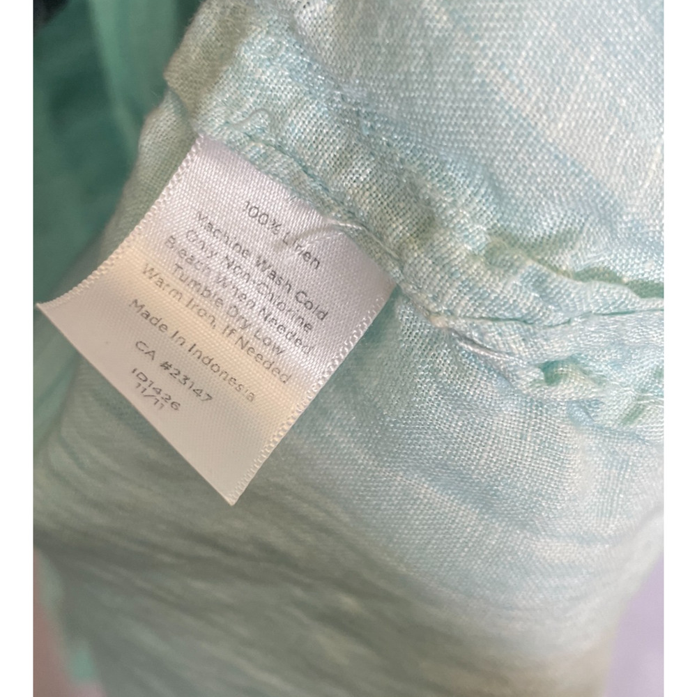 Women's Large Talbots 100% Linen Teal Blue Pleated Blouse Lightweight - Picture 4 of 5